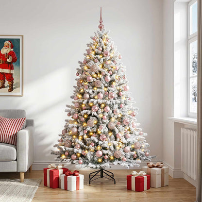 Konstgjord julgran med kulor 180 cm 300 LED-lampor Varmvit