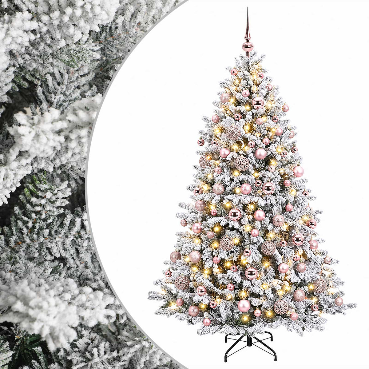 Konstgjord julgran med kulor 210 cm 300 LED-lampor Varmvit