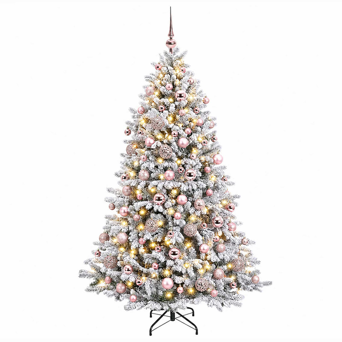 Konstgjord julgran med kulor 210 cm 300 LED-lampor Varmvit