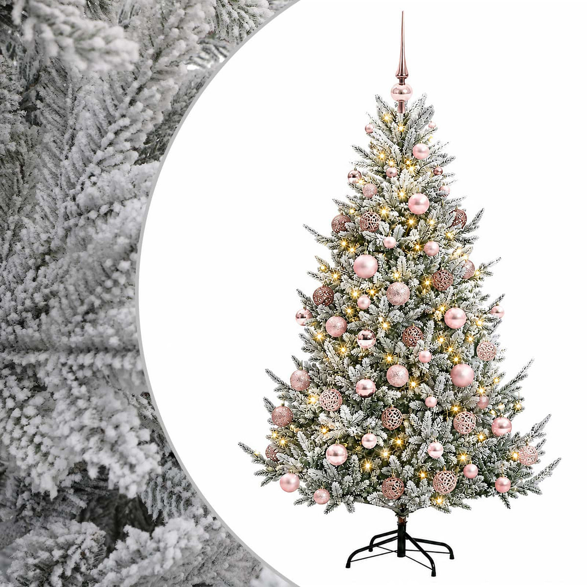 Konstgjord julgran med julkulor 180 cm 300 LED-lampor Varmvit
