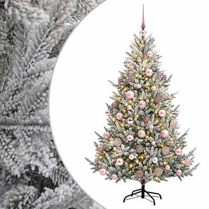 Konstgjord julgran med julkulor 180 cm 300 LED-lampor Varmvit