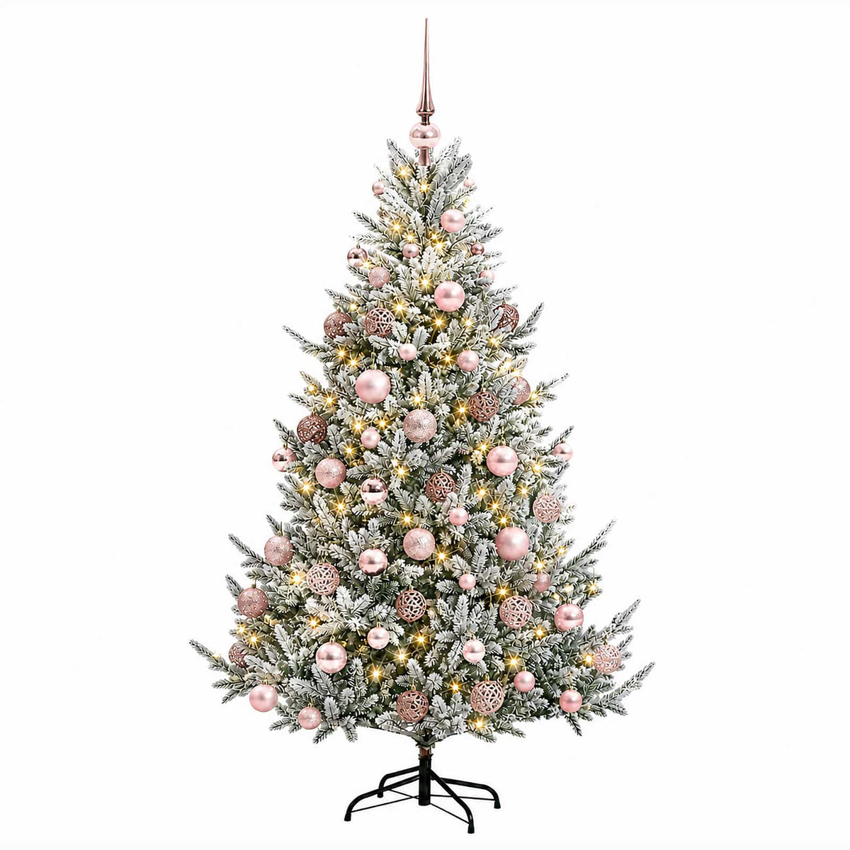 Konstgjord julgran med julkulor 180 cm 300 LED-lampor Varmvit