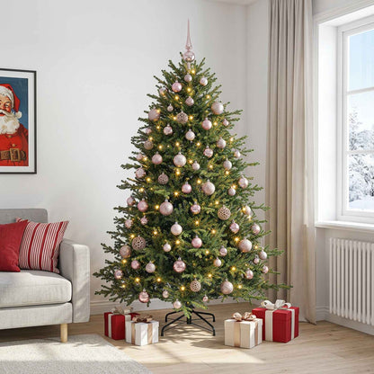 Konstgjord julgran med julkulor 180 cm 300 LED-lampor Varmvit