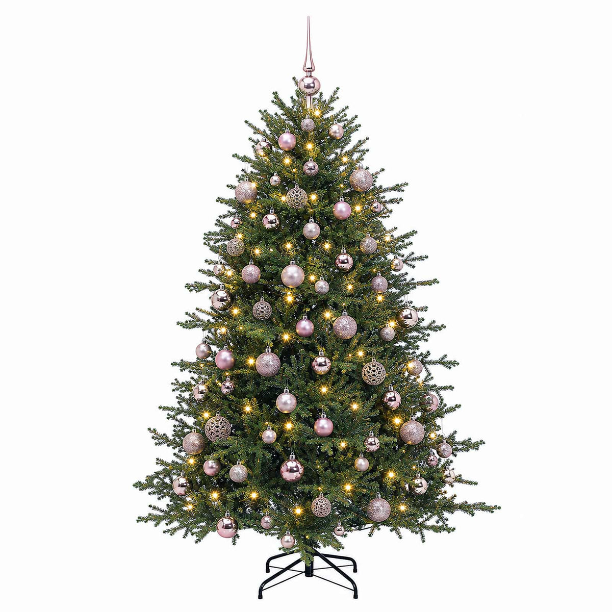 Konstgjord julgran med julkulor 180 cm 300 LED-lampor Varmvit