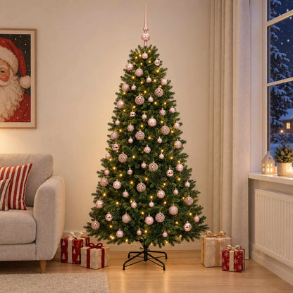 Konstgjord julgran med kulor 240 cm 300 LED-lampor Varmvit