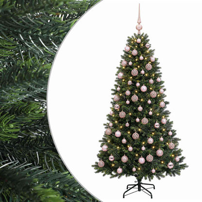 Konstgjord julgran med kulor 180 cm 300 LED-lampor Varmvit