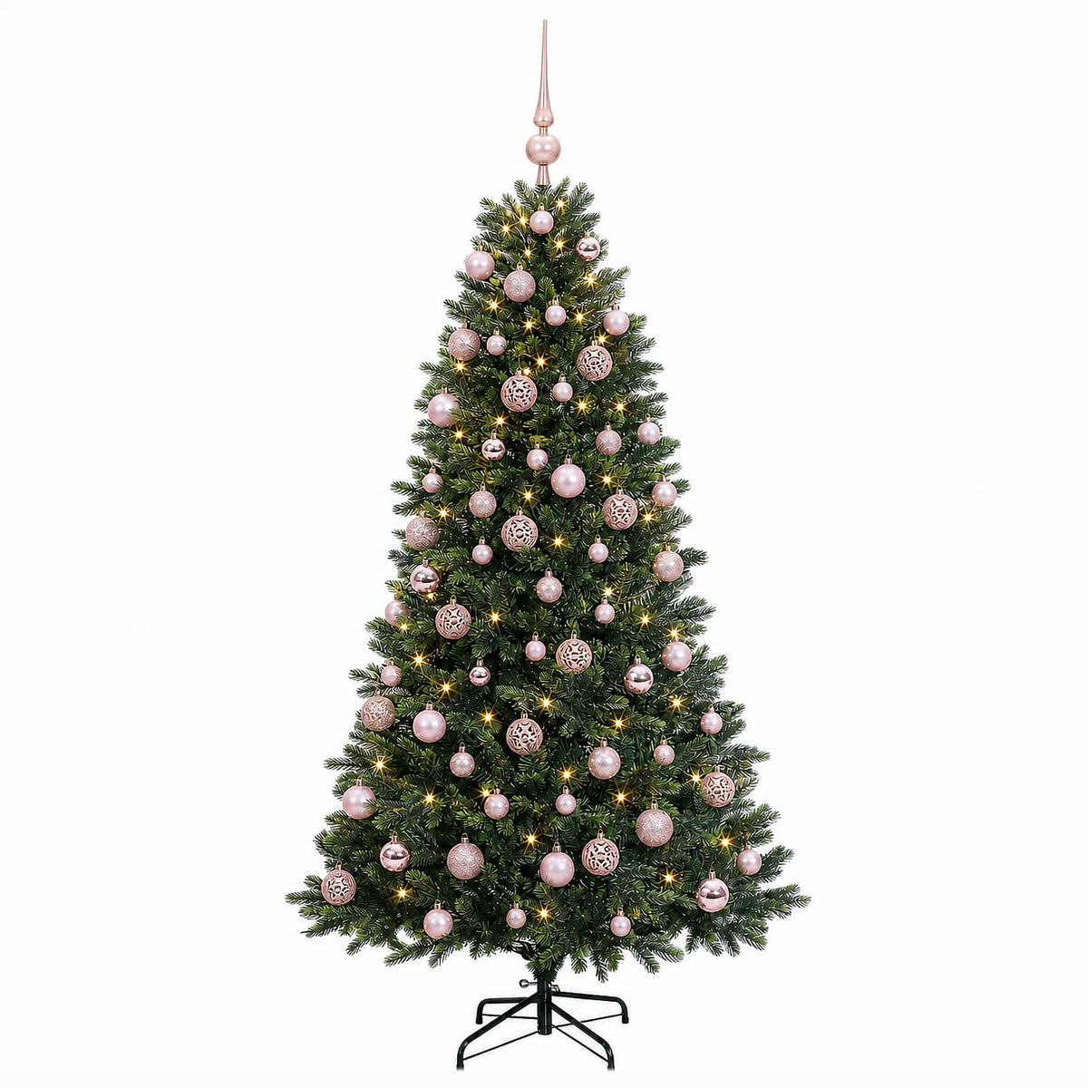 Konstgjord julgran med kulor 240 cm 300 LED-lampor Varmvit