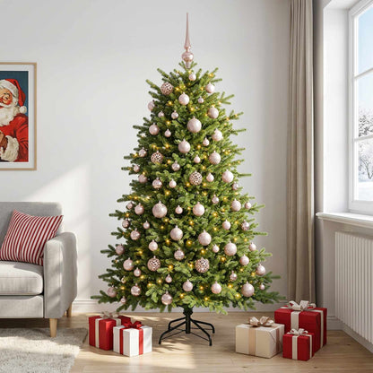 Konstgjord julgran med julkulor 180 cm 300 LED-lampor Varmvit