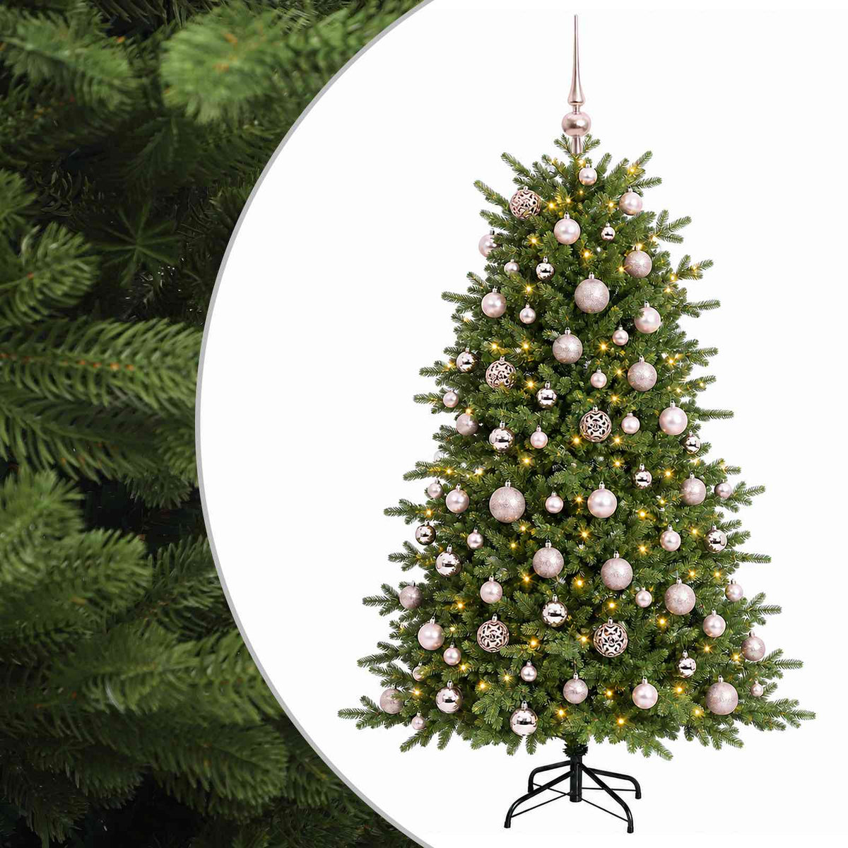 Konstgjord julgran med julkulor 210 cm 300 LED-lampor Varmvit