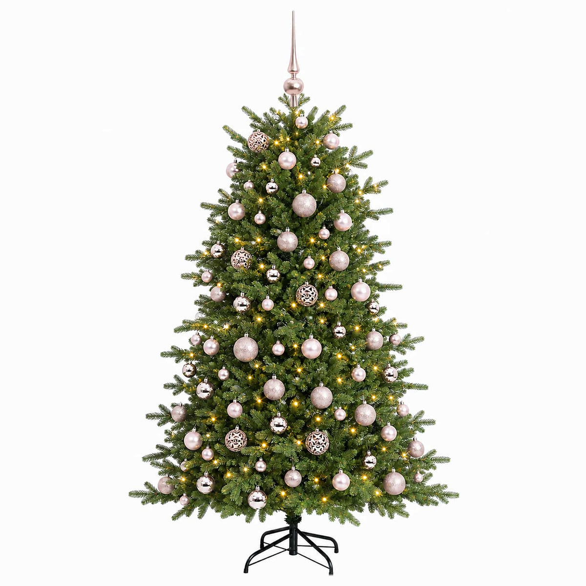 Konstgjord julgran med julkulor 240 cm 300 LED-lampor Varmvit