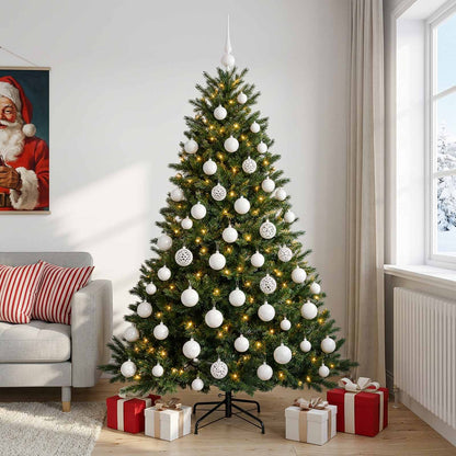 Konstgjord julgran med julkulor 210 cm 300 LED-lampor Varmvit