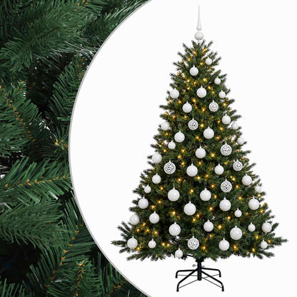 Konstgjord julgran med julkulor 240 cm 300 LED-lampor Varmvit