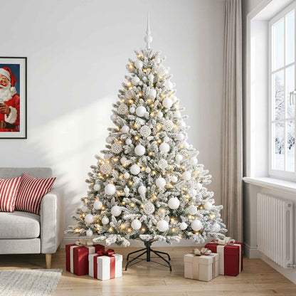 Konstgjord julgran med julkulor 210 cm 300 LED-lampor Varmvit