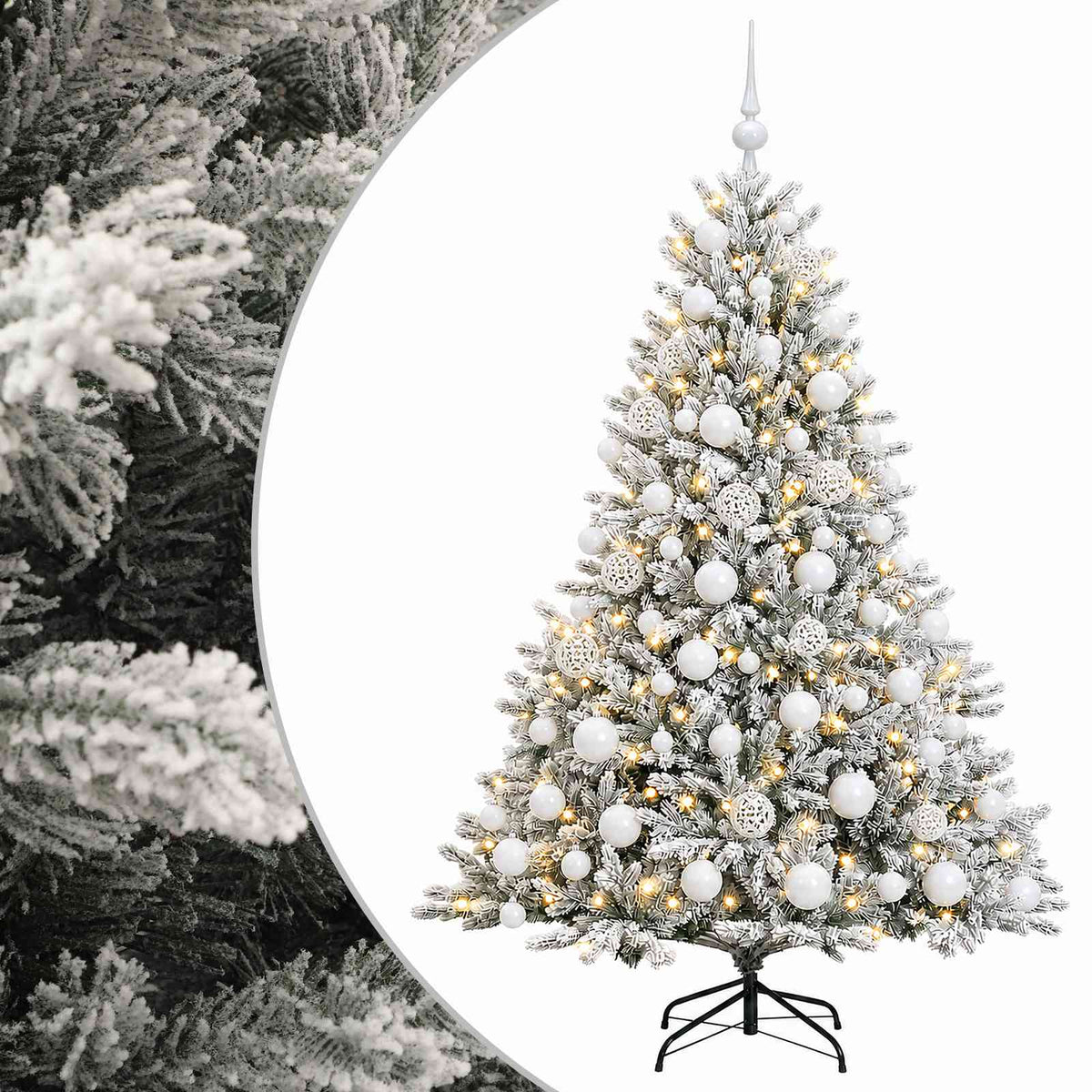 Konstgjord julgran med julkulor 180 cm 300 LED-lampor Varmvit