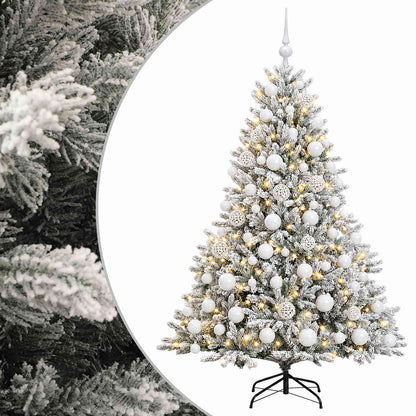 Konstgjord julgran med julkulor 180 cm 300 LED-lampor Varmvit