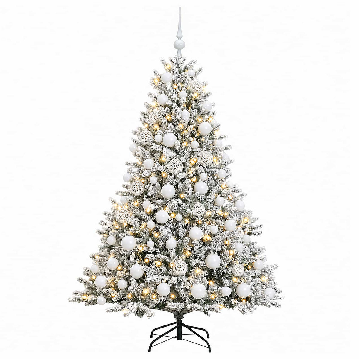 Konstgjord julgran med julkulor 180 cm 300 LED-lampor Varmvit