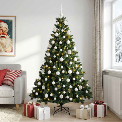 Konstgjord julgran med kulor 240 cm 300 LED-lampor Varmvit