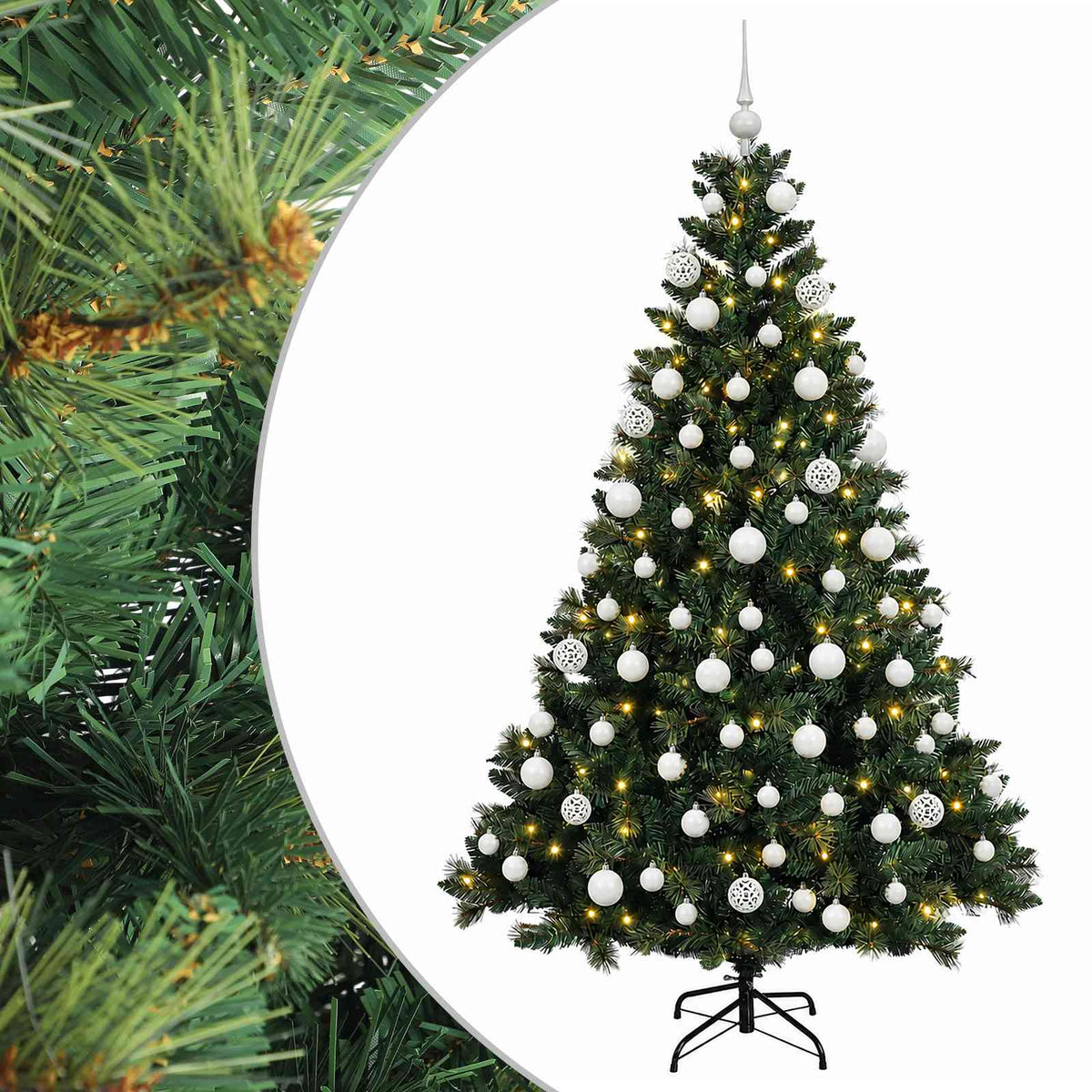 Konstgjord julgran med kulor 240 cm 300 LED-lampor Varmvit