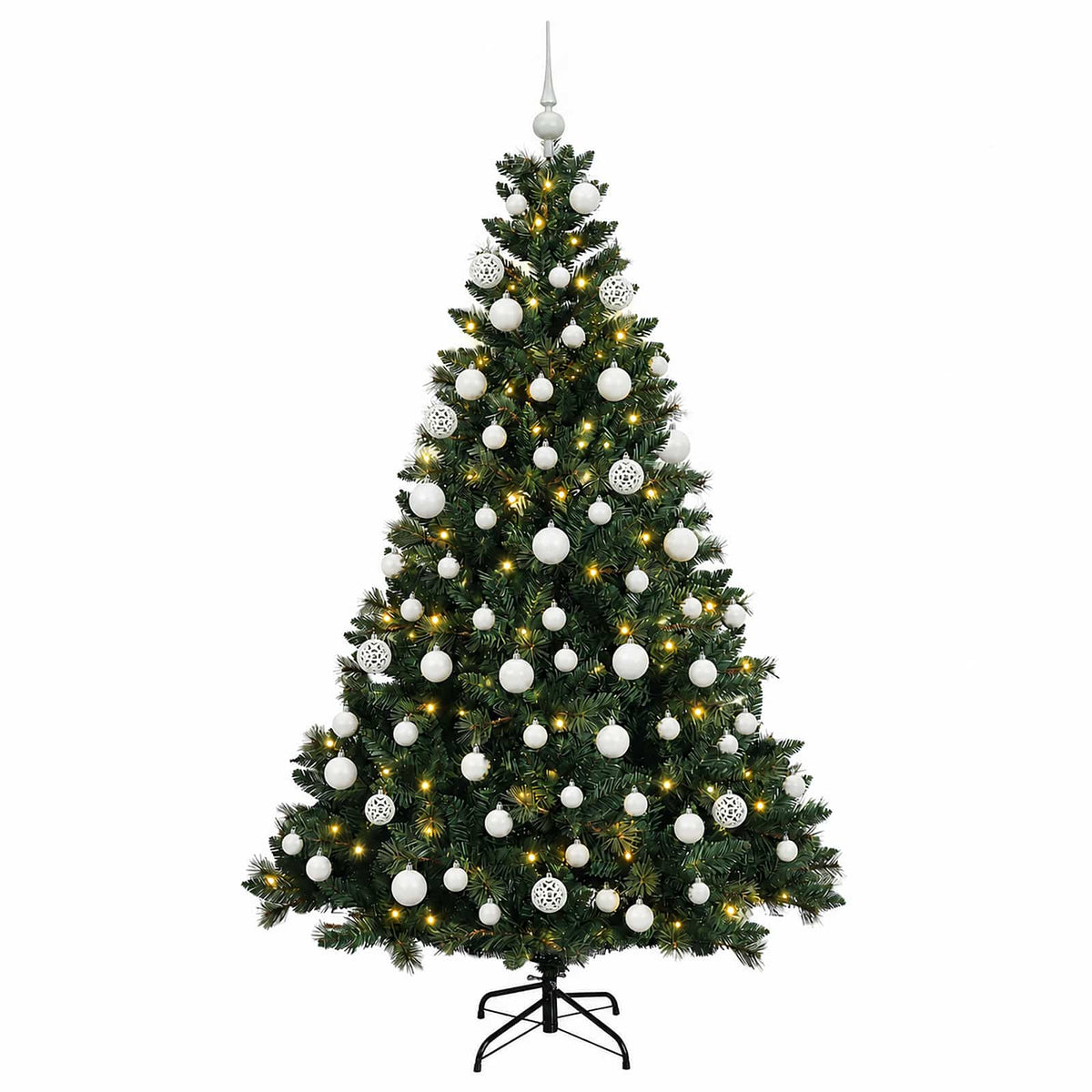 Konstgjord julgran med kulor 240 cm 300 LED-lampor Varmvit
