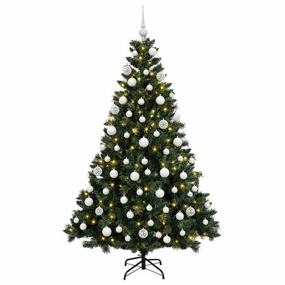 Konstgjord julgran med kulor 240 cm 300 LED-lampor Varmvit