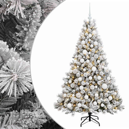 Konstgjord julgran med kulor 180 cm 300 LED-lampor Varmvit