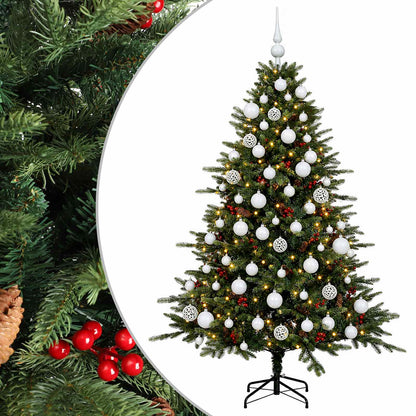 Konstgjord julgran med julkulor 180 cm 300 LED-lampor Varmvit