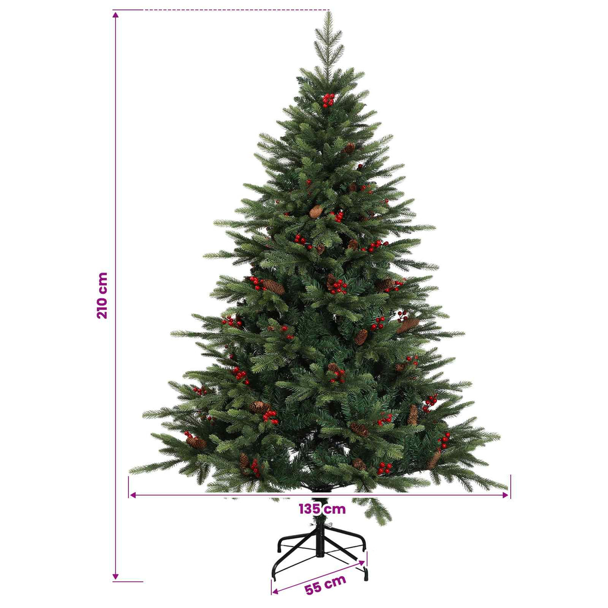 Konstgjord julgran med julkulor 210 cm 300 LED-lampor Varmvit