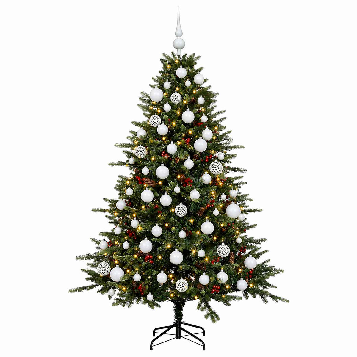 Konstgjord julgran med julkulor 240 cm 300 LED-lampor Varmvit