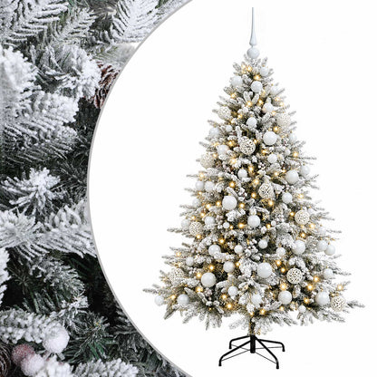 Konstgjord julgran med julkulor 180 cm 300 LED-lampor Varmvit