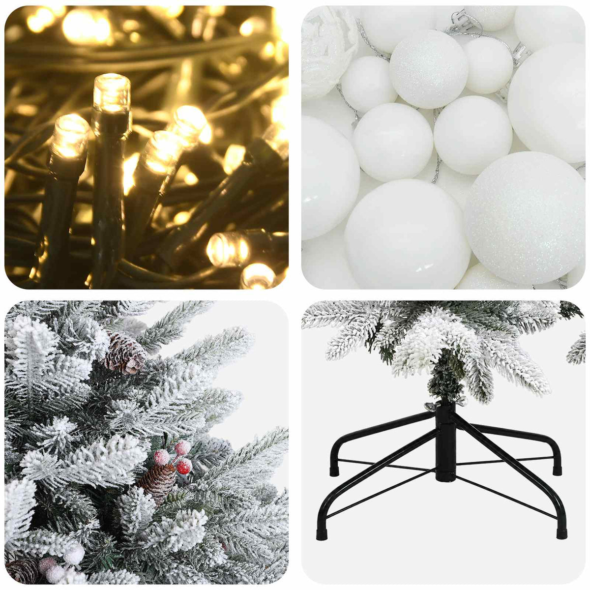 Konstgjord julgran med julkulor 210 cm 300 LED-lampor Varmvit
