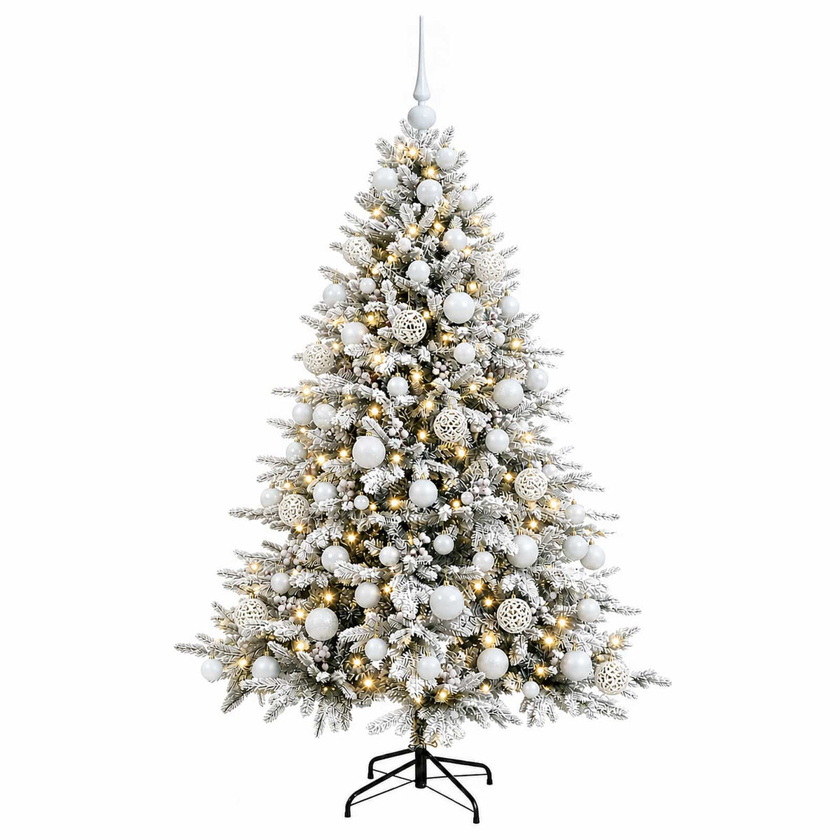 Konstgjord julgran med julkulor 210 cm 300 LED-lampor Varmvit