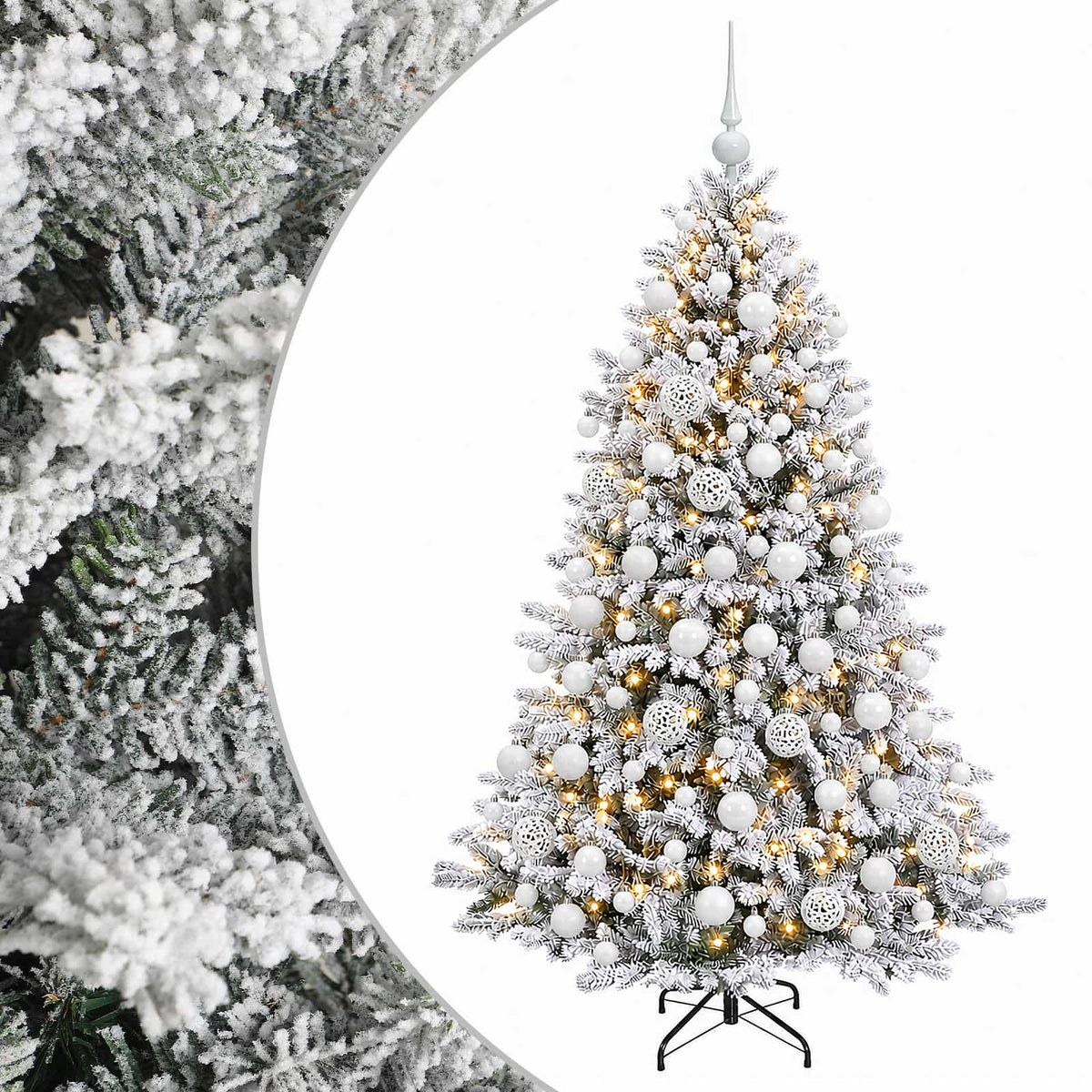 Konstgjord julgran med kulor 180 cm 300 LED-lampor Varmvit