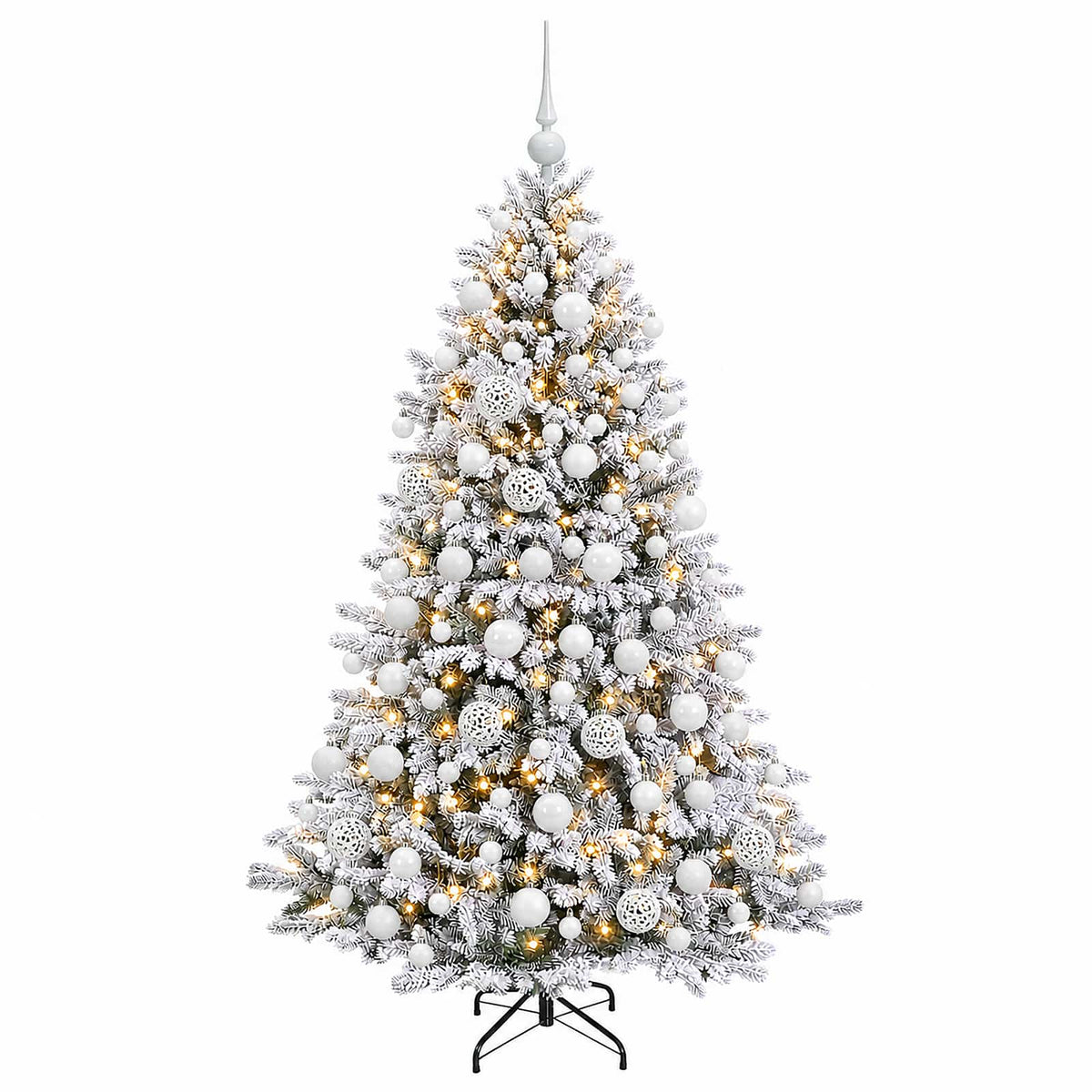Konstgjord julgran med kulor 180 cm 300 LED-lampor Varmvit