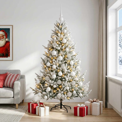 Konstgjord julgran med julkulor 180 cm 300 LED-lampor Varmvit