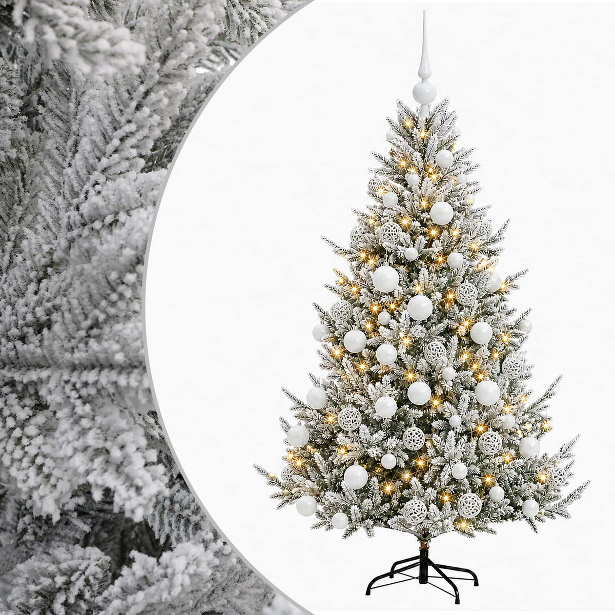 Konstgjord julgran med julkulor 180 cm 300 LED-lampor Varmvit