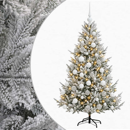 Konstgjord julgran med julkulor 210 cm 300 LED-lampor Varmvit
