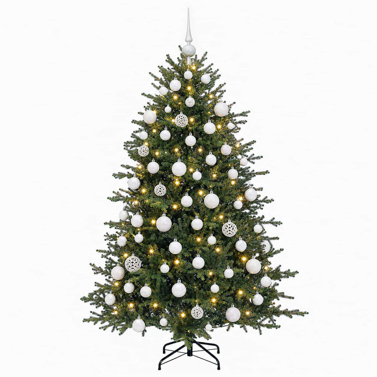 Konstgjord julgran med julkulor 240 cm 300 LED-lampor Varmvit