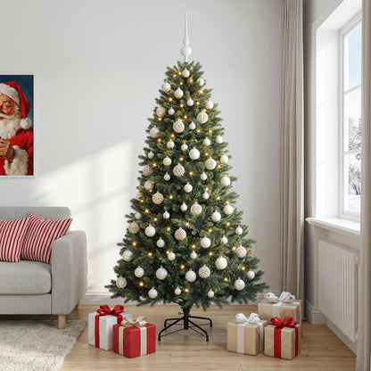 Konstgjord julgran med kulor 180 cm 300 LED-lampor Varmvit