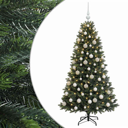 Konstgjord julgran med kulor 210 cm 300 LED-lampor Varmvit