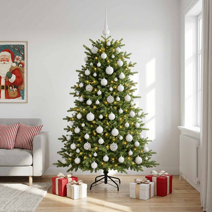 Konstgjord julgran med julkulor 210 cm 300 LED-lampor Varmvit