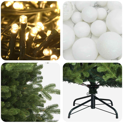 Konstgjord julgran med julkulor 180 cm 300 LED-lampor Varmvit