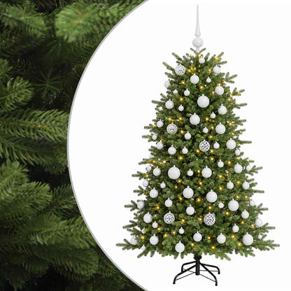 Konstgjord julgran med julkulor 180 cm 300 LED-lampor Varmvit