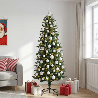 Konstgjord julgran med kulor 180 cm 300 LED-lampor Varmvit