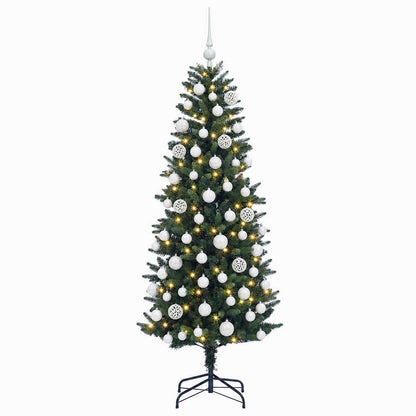 Konstgjord julgran med kulor 210 cm 300 LED-lampor Varmvit