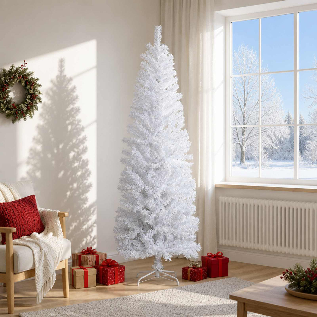 Konstgjort smalt julträd 180 cm PVC och stål Vit