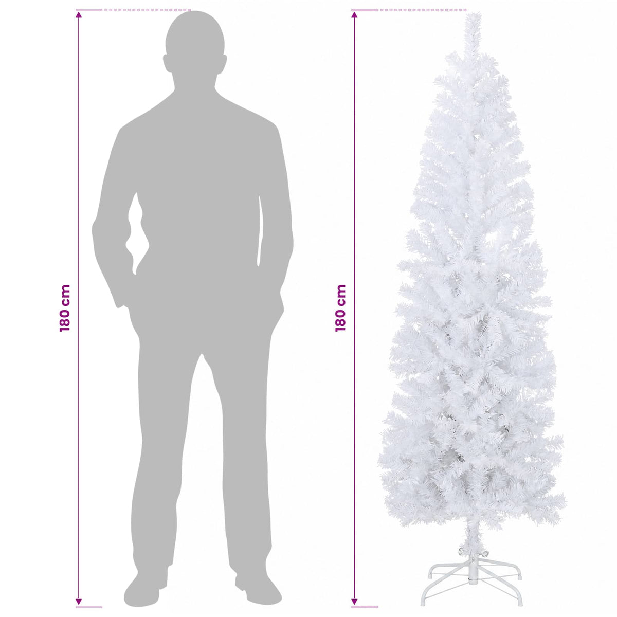 Konstgjort smalt julträd 180 cm PVC och stål Vit