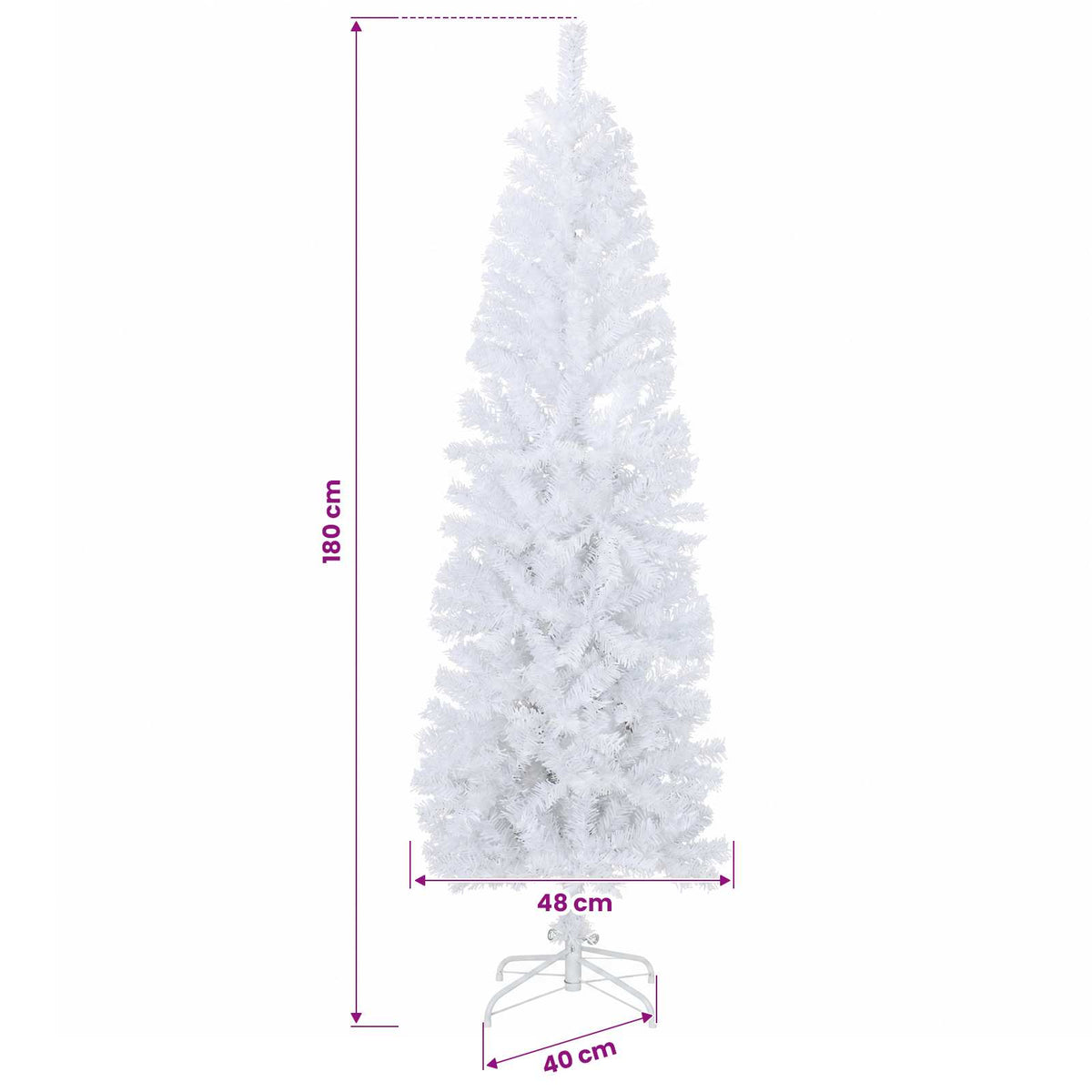 Konstgjort smalt julträd 180 cm PVC och stål Vit