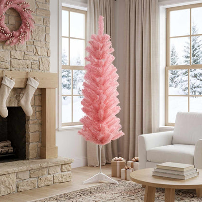 Konstgjort smalt julträd 120 cm PVC och stål Rosa