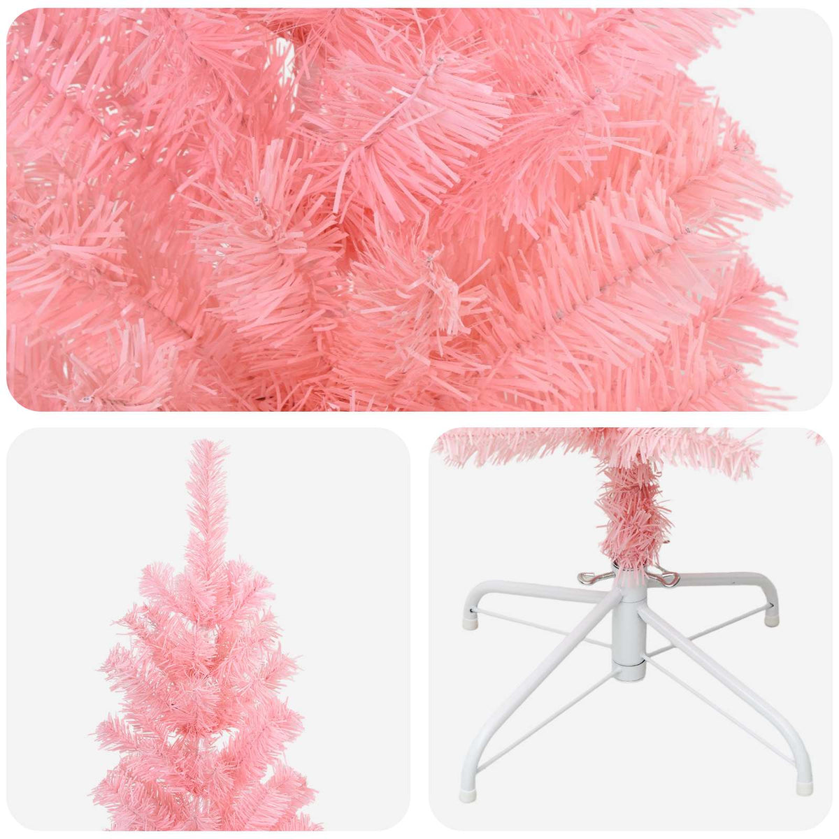 Konstgjort smalt julträd 180 cm PVC och stål Rosa