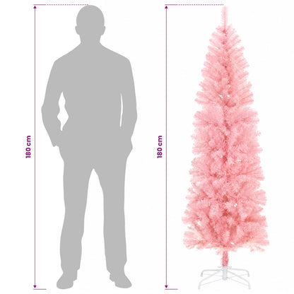 Konstgjort smalt julträd 180 cm PVC och stål Rosa